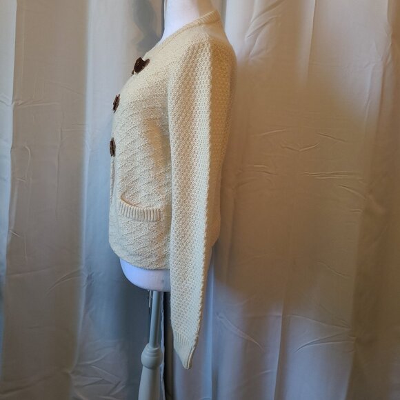 Woman's L/S Tori Burch Sweater Leather trim snaps Alpaca blend - M - Picture 4 of 12